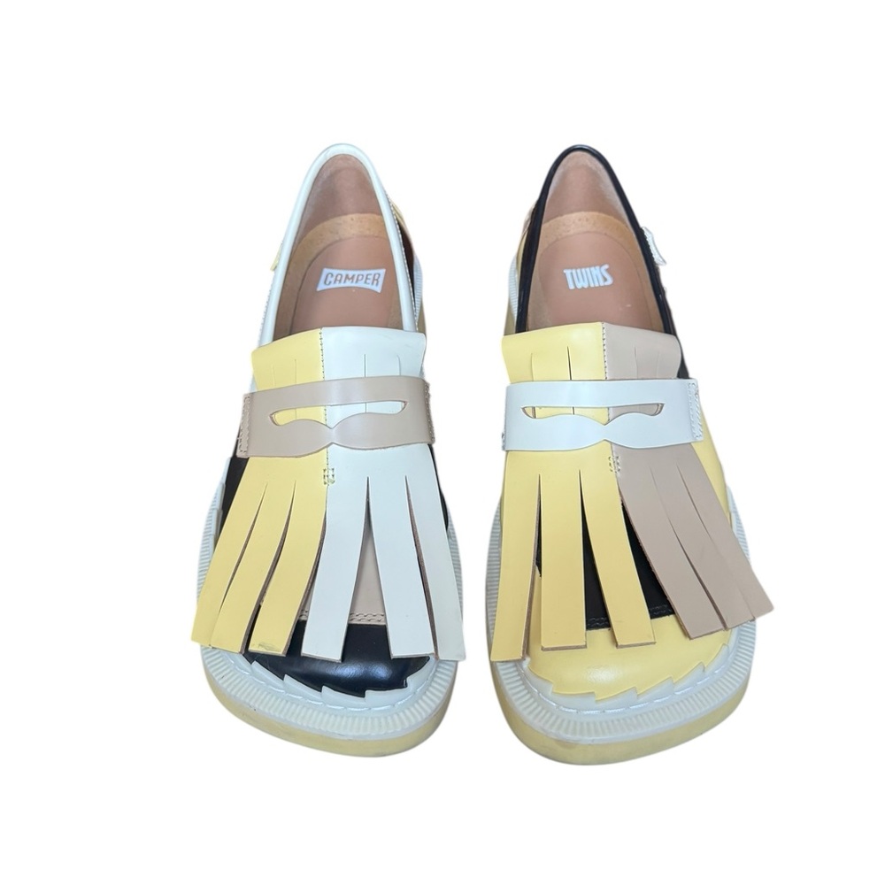 Camper Two-Tone Yellow, Black & Cream Kiltie Loafers - Picture 5 of 15